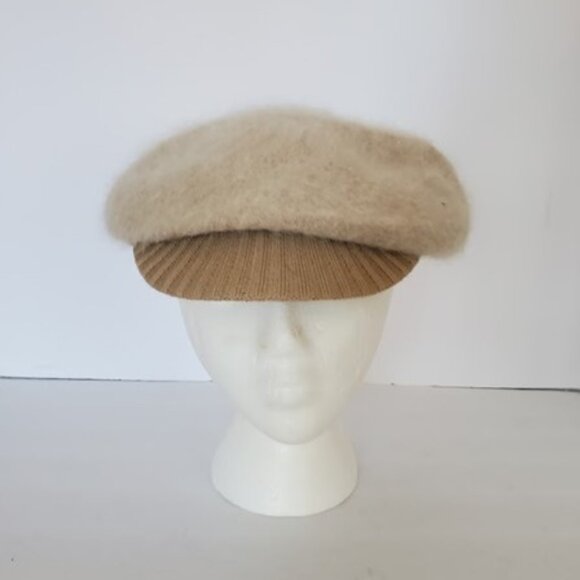 New Tan Angora Blend Winter Cabbie Newsboy Cap Beret Hat w Ribbed Trim & Visor - Picture 1 of 8
